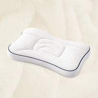 Oreiller Cocon, housse Standard blanche avec liseré bleu marine